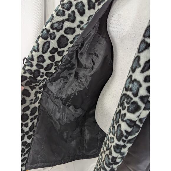 NWOT! ATLANTIC BEACH! LUXE VEGAN LEATHER, BLACK/GRAY LEOPARD FAUX FUR COAT! SZ L - Picture 7 of 9